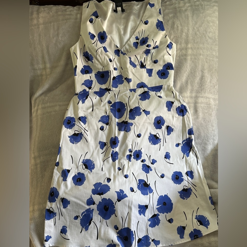 White and Royal Blue Floral Sleeveless Dress 12